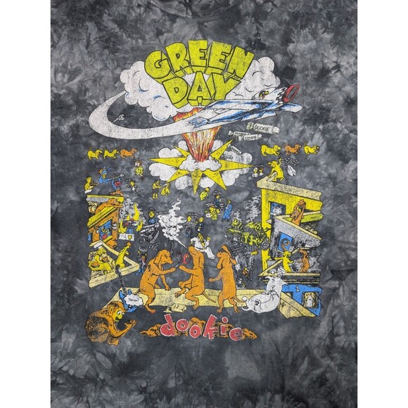 Y2K Green Day Dookie Graphic T-shirt Gray Tie Dye Size XL Punk Rock 90s - Picture 4 of 7